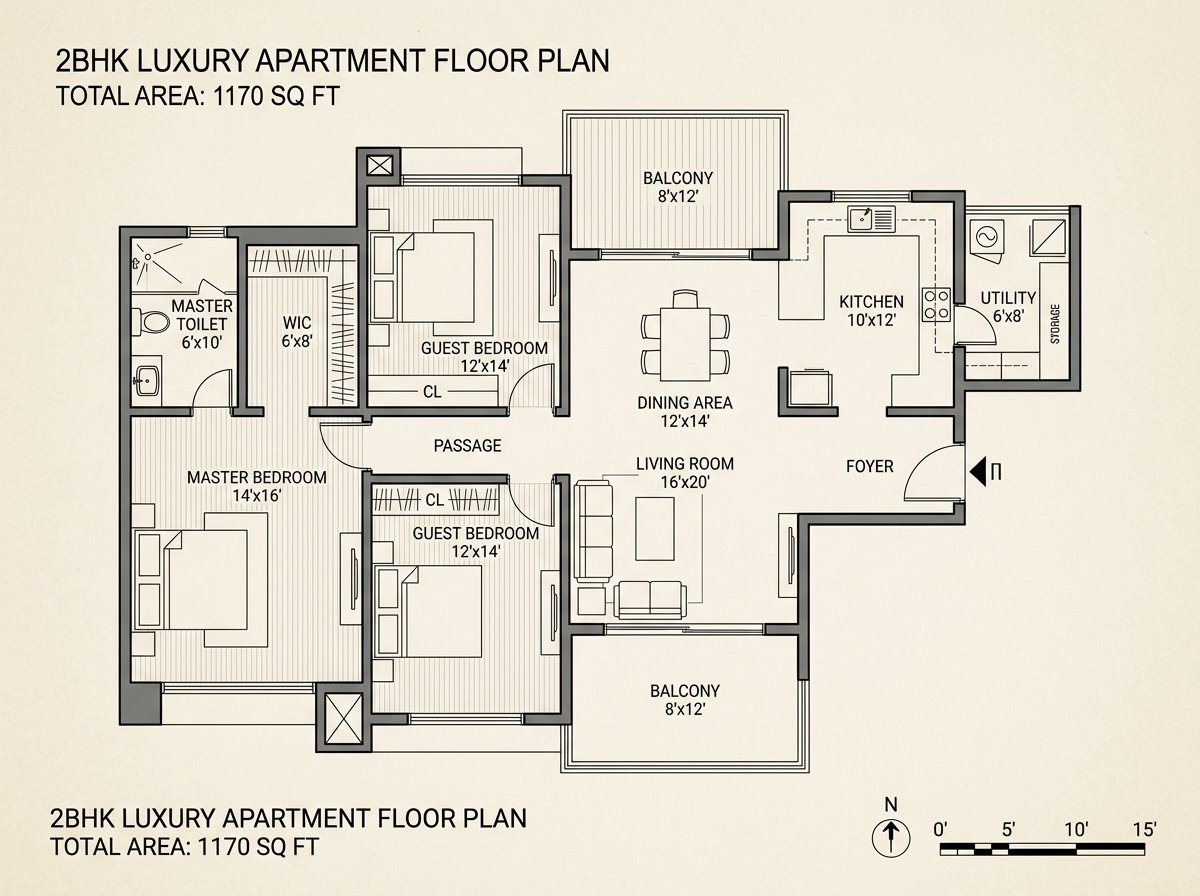 2 BHK Floor Plan Diagram
